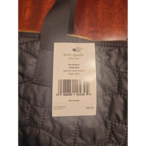 Kate Spade "Bon Shopper" Black Quilted Signature Tote Bag NWT - Picture 3 of 8